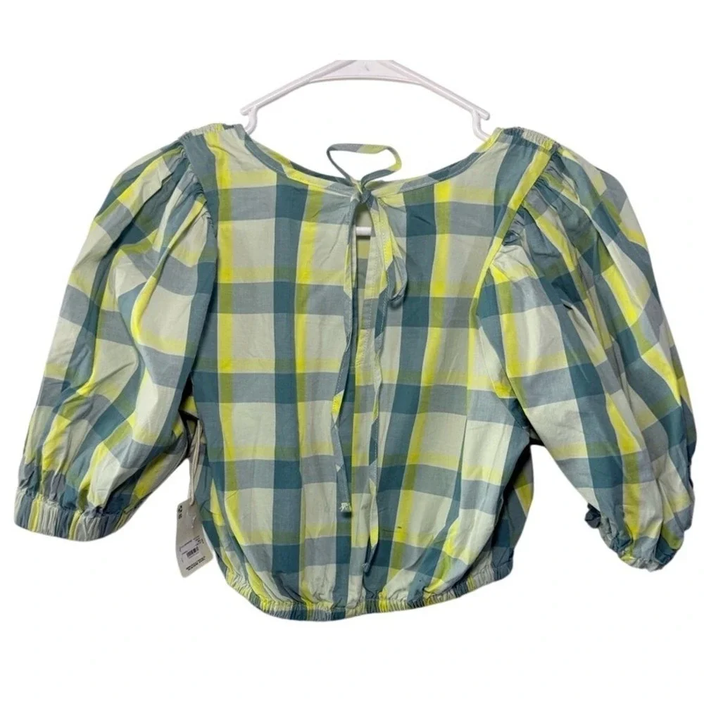 ana A New Approach Plaid 2 Piece Set Crop‎ Top Midi Skirt Yellow Green XS NWT